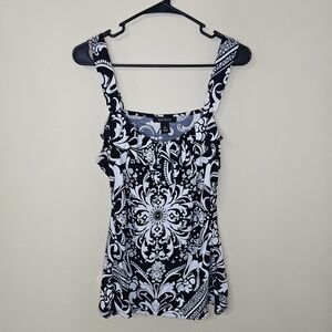 White House Black Market Black and White Floral Tank Top